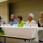 kca-nov-meeting-005 Left to right, Andrew Beerer (KCA moderator), Mary Cochran (BOE Representative) Bruce Anderson (DOE Area Superintendent), Barry Wurst (HSTA negotiator), Senator Roz Baker, Gene Zarro (Kihei Charter School), Yvonne Biegel (Kamali'i Parent), Bridget Bunting (Kihei Elem. PTA Principal)